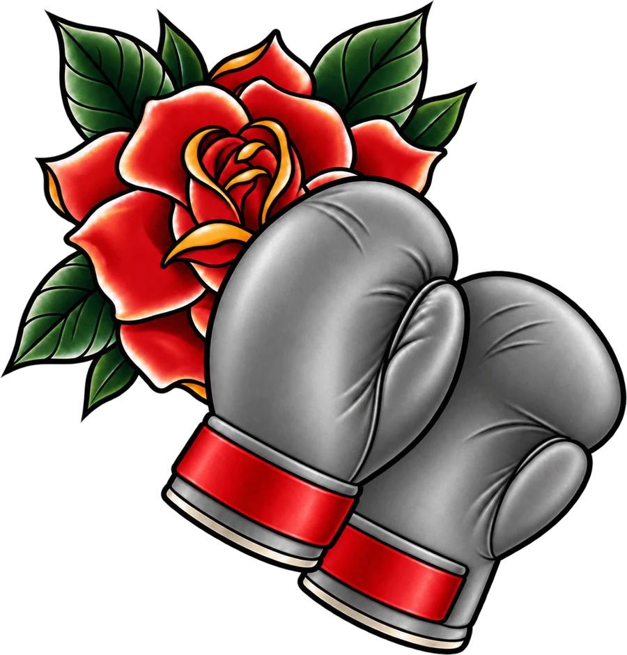 Illustration graue Boxhandschuhe mit Rose